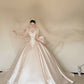 Classical A-Line Bows Ivory Wedding Dress Satin Appliques Long Sleeve Bridal Gowns CY0019