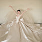 Classical A-Line Bows Ivory Wedding Dress Satin Appliques Long Sleeve Bridal Gowns CY0019