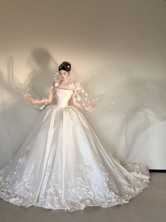 Brilliant A-Line Wedding Dress Ideas Strapless Appliques Bridal Gowns CY0020