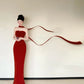 Simple Strapless Red Prom Dress With Scarf Mermaid Evening Dress CY0026