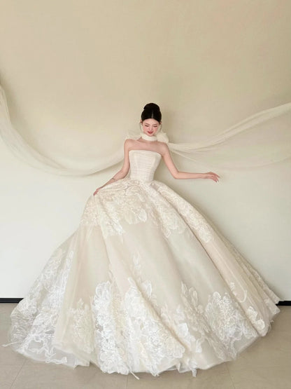 Glamorous A-Line Ivory Wedding Dress Ideas Strapless Appliques Bridal Gowns CY0029