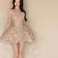 Luxurious Off-the-Shoulder A-Line Homecoming Dress Sequins Tassel Tiered Mini Dress CY0032