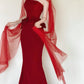 Modern Strapless Red Prom Dress With Scarf Appliques Mermaid Evening Dress CY0036