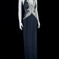 Pretty Halter Neck Navy Blue Prom Dress Appliques Sequins Sheath Evening Dress CY0042