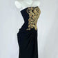 Fancy Strapless Black Prom Dress Ruched Appliques Sheath Evening Dress CY0043