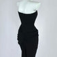 Fancy Strapless Black Prom Dress Ruched Appliques Sheath Evening Dress CY0043