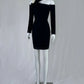 Playful Sheath Black Homecoming Dress Bow Floral Long Sleeve Short Dress CY0044