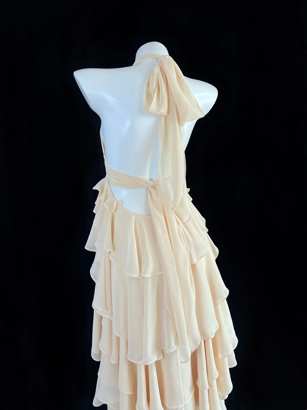 Graceful Apricot Ruffled Prom Dress Halter Neck Tiered A-Line Evening Dress CY0046