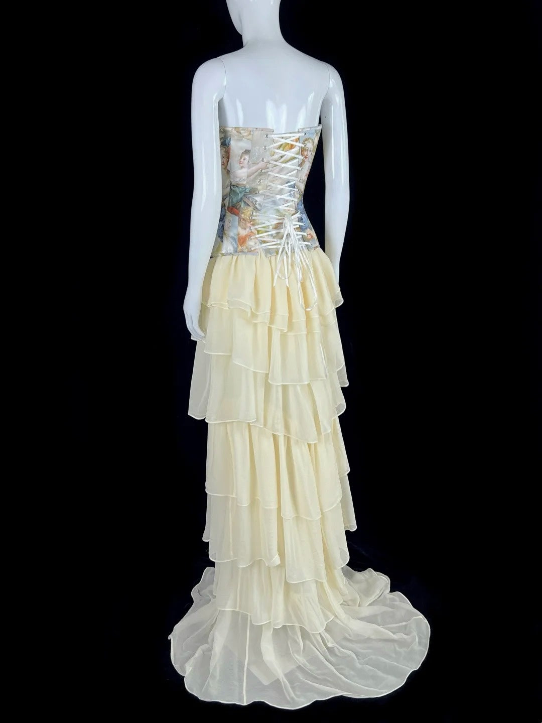 Classy Strapless Printed Bodice Prom Dress Tiered A-Line Evening Dress CY0049