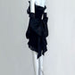 Gothic Strapless Sheath Black Homecoming Dress With Sleeve Bow Ruffles Sheath Short Dress CY0056
