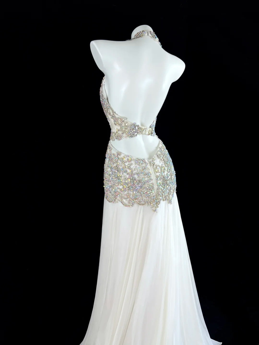 Alluring Halter Neck White Prom Dress Beading White Evening Dress CY0068