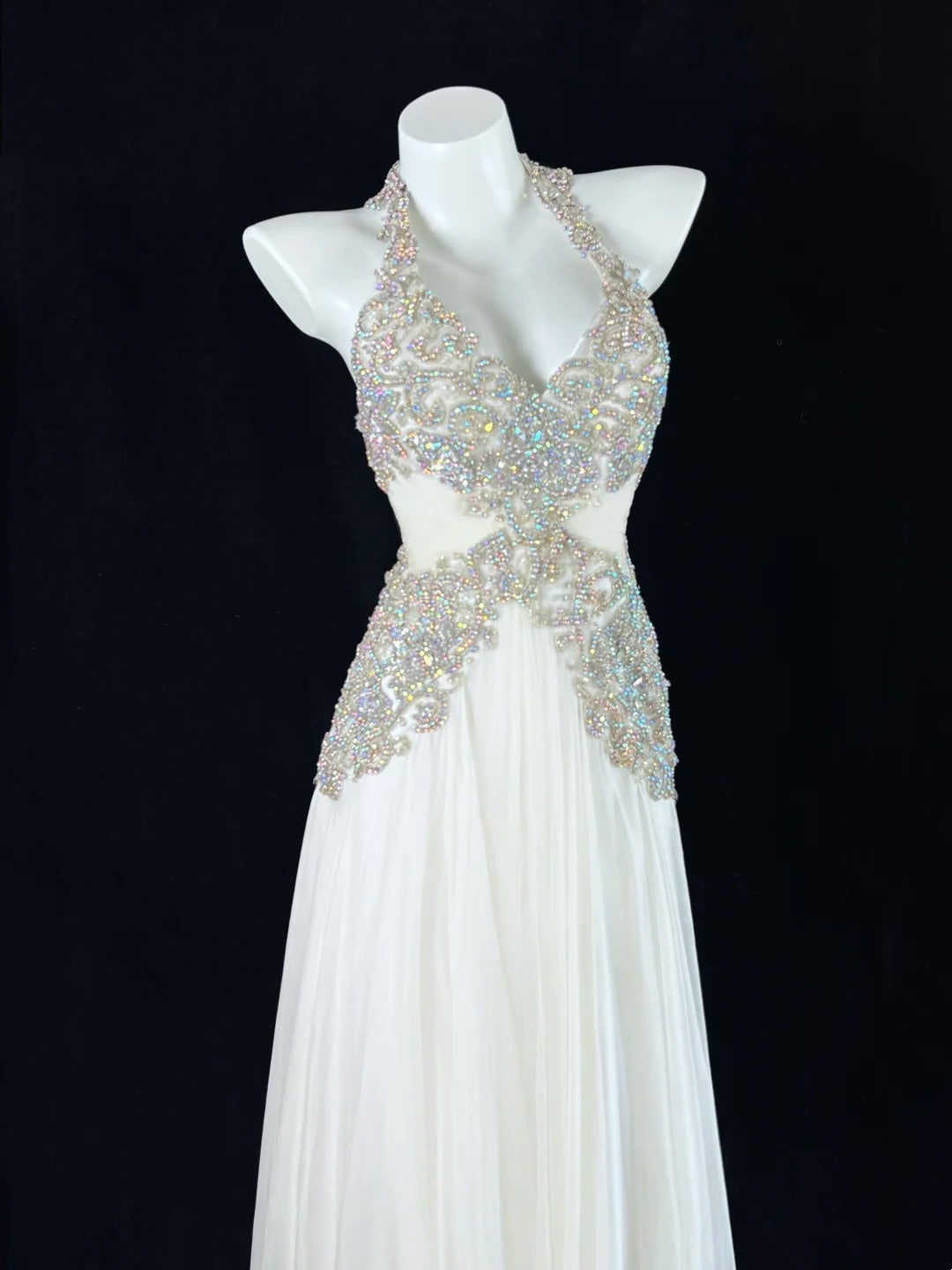 Alluring Halter Neck White Prom Dress Beading White Evening Dress CY0068