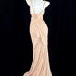 Brilliant Spaghetti Straps Apricot Prom Dress Sequins Ruffled Mermaid Evening Dress CY0071