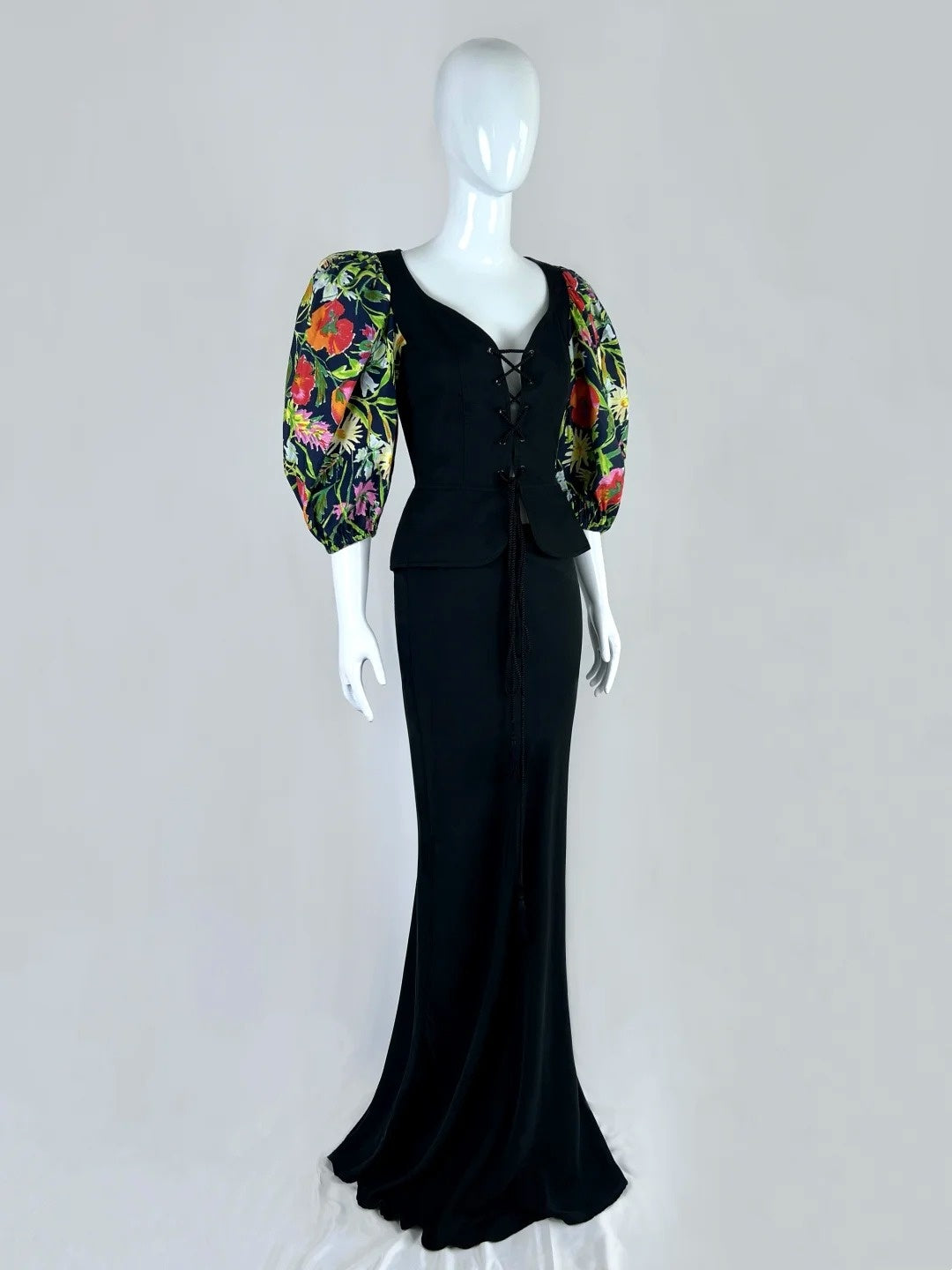 Boho-Style Sweetheart Neck Black Prom Dress Long Sleeve Bodice Mermaid Evening Dress CY0074