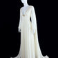Wonderful V Neck Ivory Wedding Dress Long Sleeve A-Line Bridal Gowns CY0076