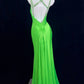 Luxury Spaghetti Straps Green Prom Dress Beading Slit Mermaid Evening Dress CY0078
