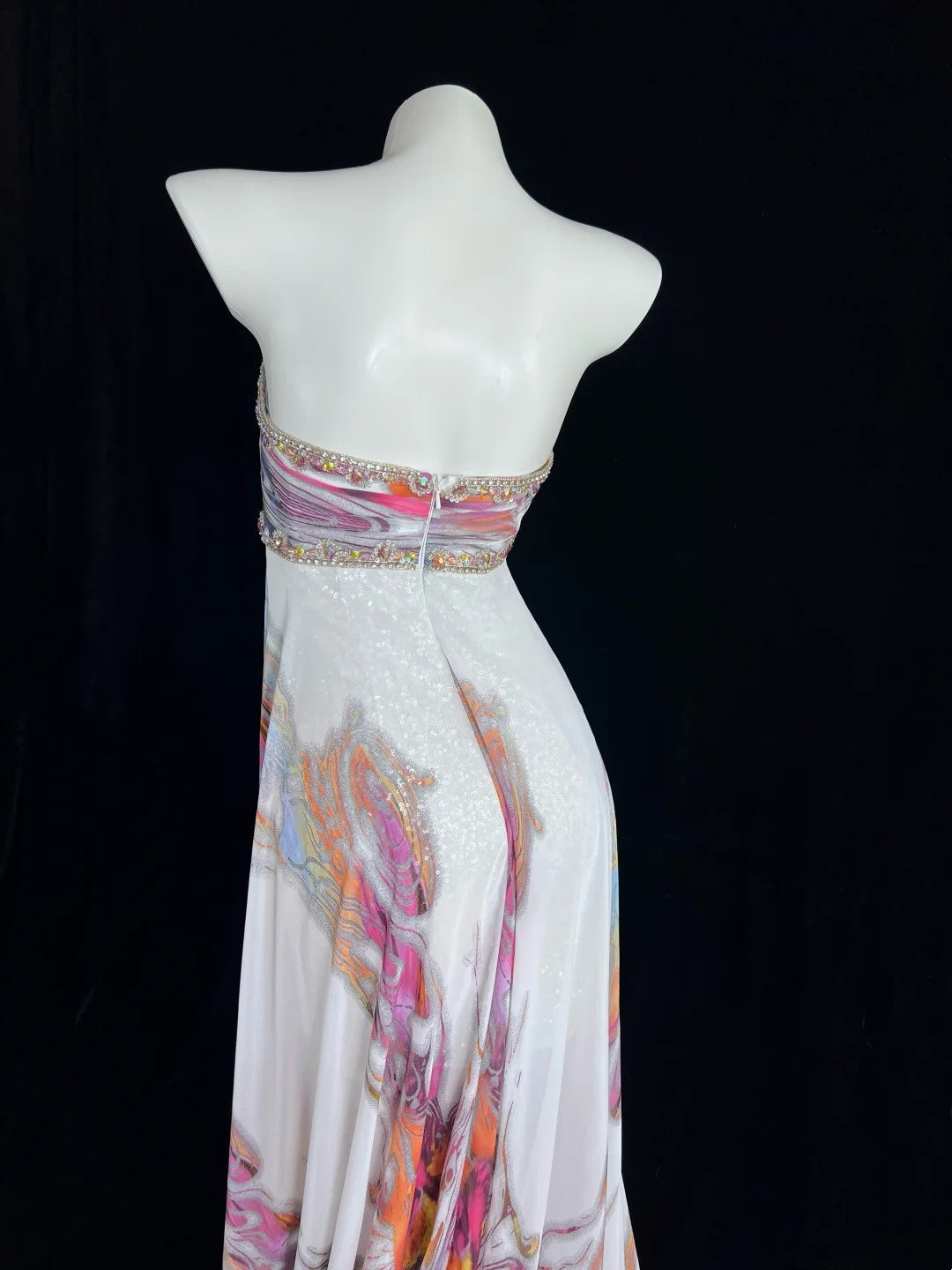 Cozy Strapless Printed Prom Dress Sequins Beaded A-Line Evening Dress CY0079