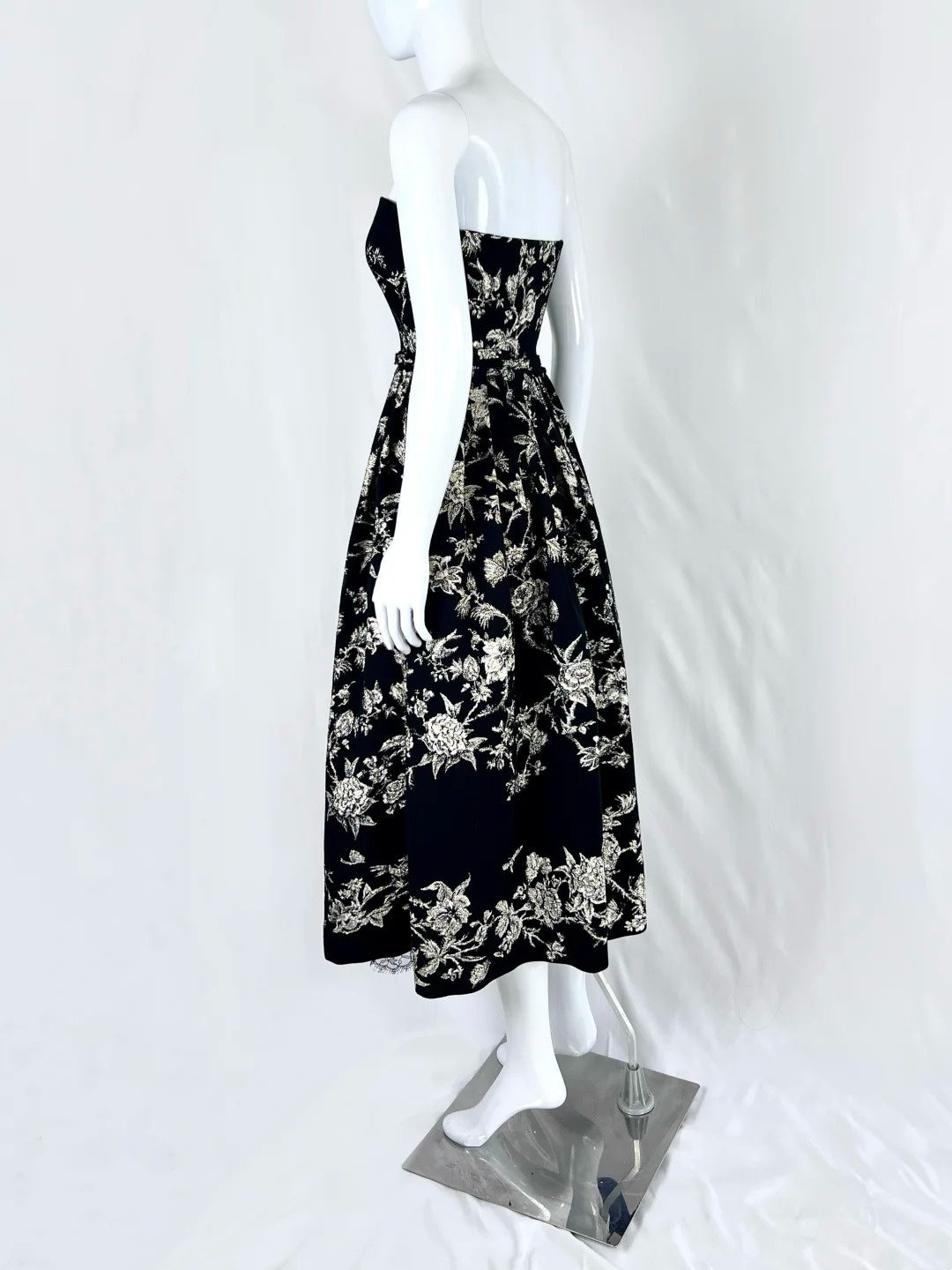 Glamorous Strapless Black Prom Dress Floral A-Line Evening Dress CY0081