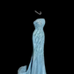 Vintage Mermaid Strapless Tulle Blue Beads Long Prom Gown Fairy Prom Dresses cg26130