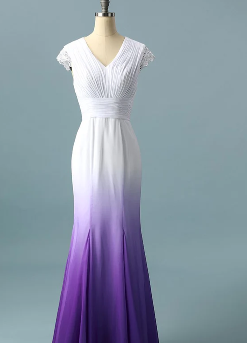 Colored Wedding Dresses, Purple and White Wedding Dress, Ombre Wedding