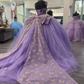 Lila Tüll Ballkleid mit Schmetterlingen, Sweet 16 Kleid, Lila Prinzessinnenkleid cg25047
