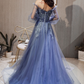 Blue Purple Tulle Long Sleeves Lace Applique Formal Gown, Blue-Purple Evening Dress Prom Dress    cg21874