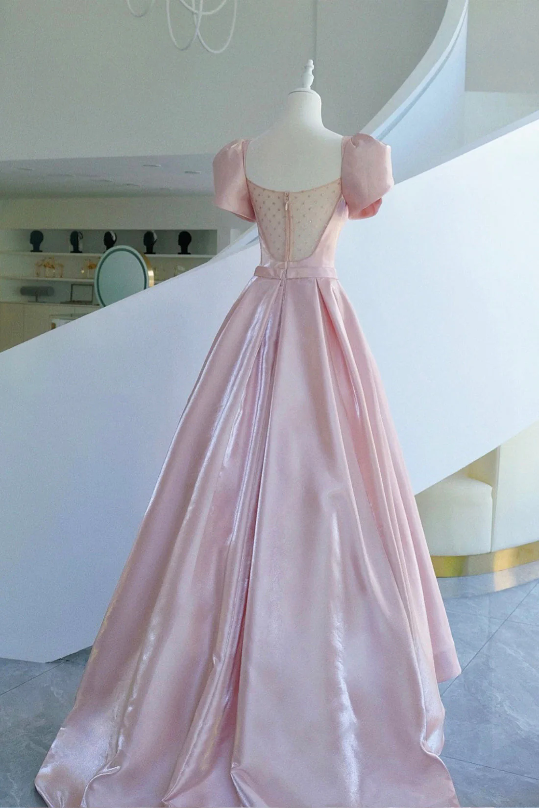 Pink Satin Long Prom Dress, A-Line Evening Dress with Bow     cg25017