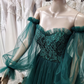 Pretty Green Lace Prom Dresses Puff Long Sleeves Off The Shoulder Lace Appliques Tulle Ball Gown      cg24134
