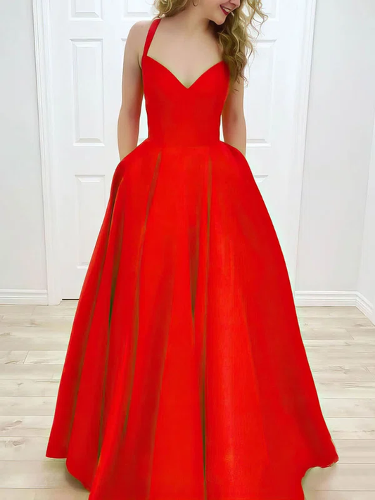 Simple Halter A-line Prom Dresses Satin Evening Gowns  cg7268