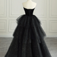 Black Strapless Tulle Formal Dress with Velvet, A-Line Sweetheart Neck Long Prom Dress     cg25038