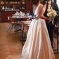 Elegant Satin Bateau Neckline A-line Wedding prom Dress With Bowknot   cg6501