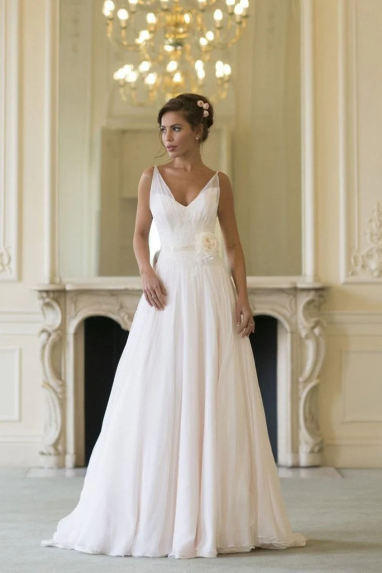 V Neck Sleeveless A Line Floor Length Beach Wedding Dresses  cg7508