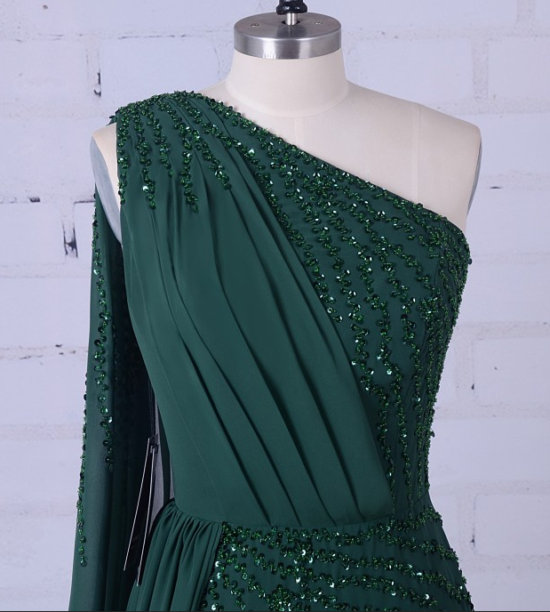 Green Party Long Formal Dress Unique Prom Dress With Beading  cg5780