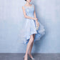 Blue tulle high low lace dress, blue tulle lace homecoming dress cg2047