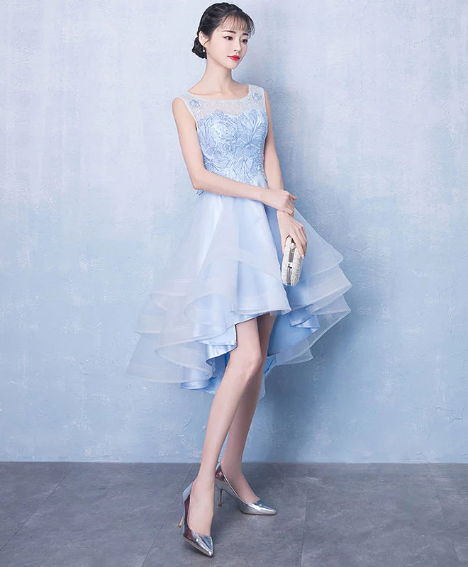 Blue tulle high low lace dress, blue tulle lace homecoming dress cg204 ...