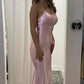 Cute Mermaid Scoop Neck Pink Satin Long Prom Dress    cg25397