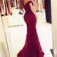 Purple lace mermaid evening dress off the shouler prom gowns with pearl beaded   cg14038