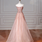 Pink Tulle Sequins Beaded Prom Dress Spaghetti Straps A Line Evening Dress cg26239
