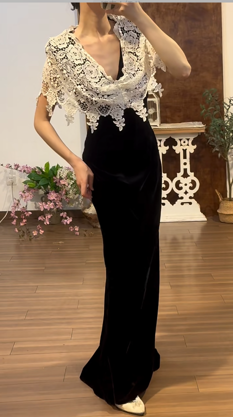 Mermaid Black Prom Party Dress Vintage Evening Gowns cg26366