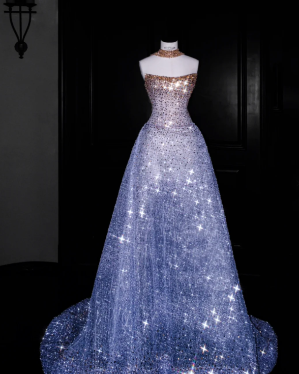 Blaues langes Ballkleid Abendkleid zum 21. Geburtstag cg26107