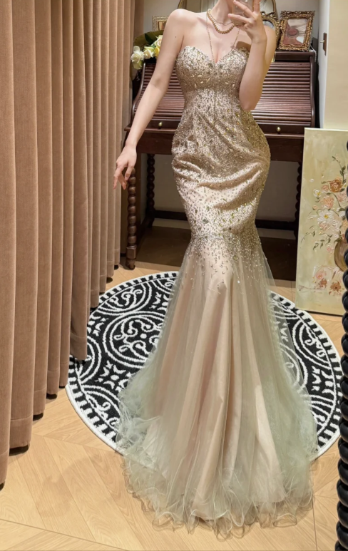 Sweetheart Neck Beads Prom Party Dress Mermaid Sexy Evening Dress cg26319