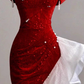 Sheath Off The Shoulder Sequin Red Evening Dress Prom Dresses Birthday Outfits  cg26196