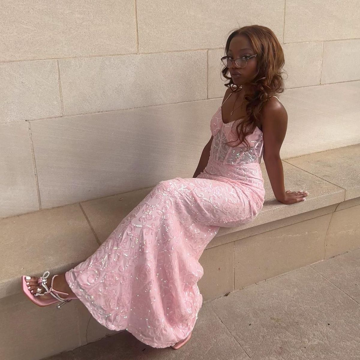 Pink Mermaid Long Prom Dresses Formal Party Dress Birthday Outfit cg26116