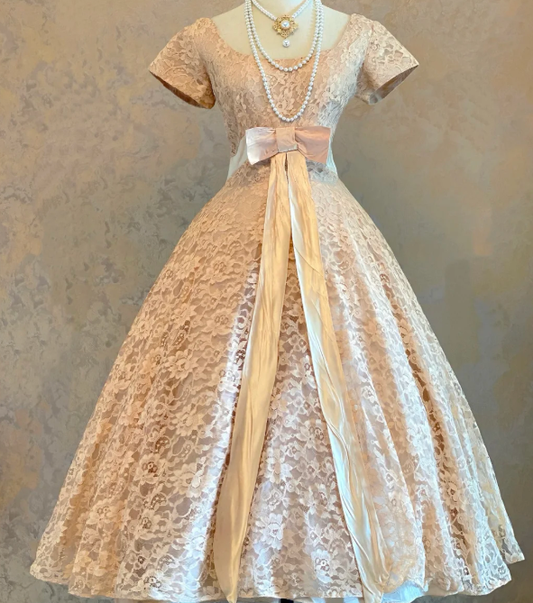 Short Sleeves Sweet Prom Party Dress Lace Evening Dress cg26301