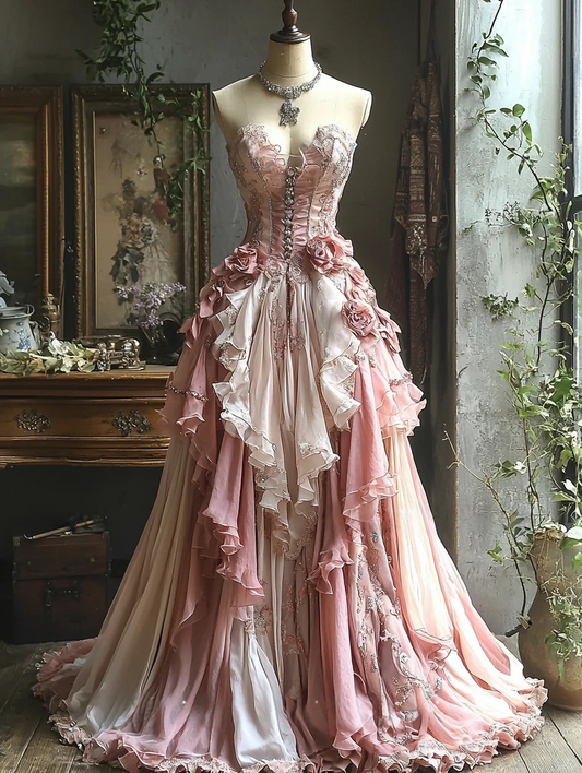 Sweetheart Pink Prom Party Dress Flowers Evening Dress Birthday Dress cg26283