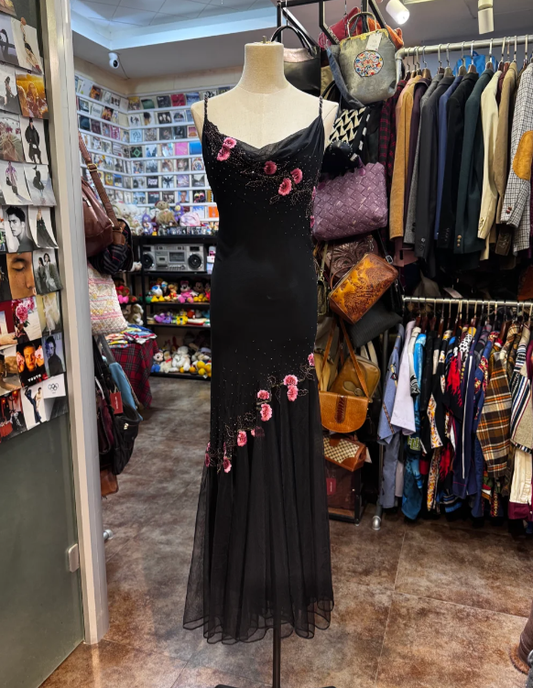 Spaghetti Straps Black Mermaid Prom Dress With 3d Flowers Chiffon Evening Dress cg26354