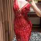 V Neck Red Mermaid Prom Party Dress Sexy Beading Evening Dress cg26315