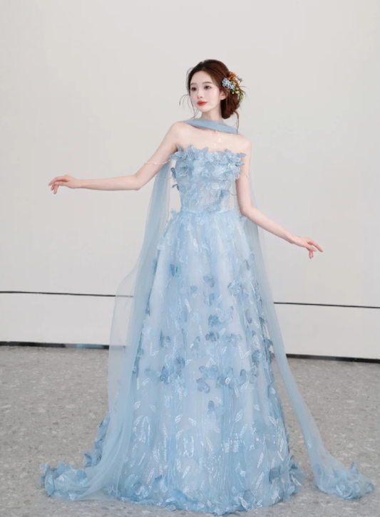 Strapless Blue Sweet 16 Birthday Dress Tulle Prom Party Dress cg26251