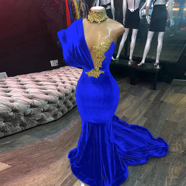 Smaragdgrüne Abendkleider High Neck Appliques Gold Spitze Meerjungfrau Ballkleider Sexy Formale Samt Partykleider cg19494