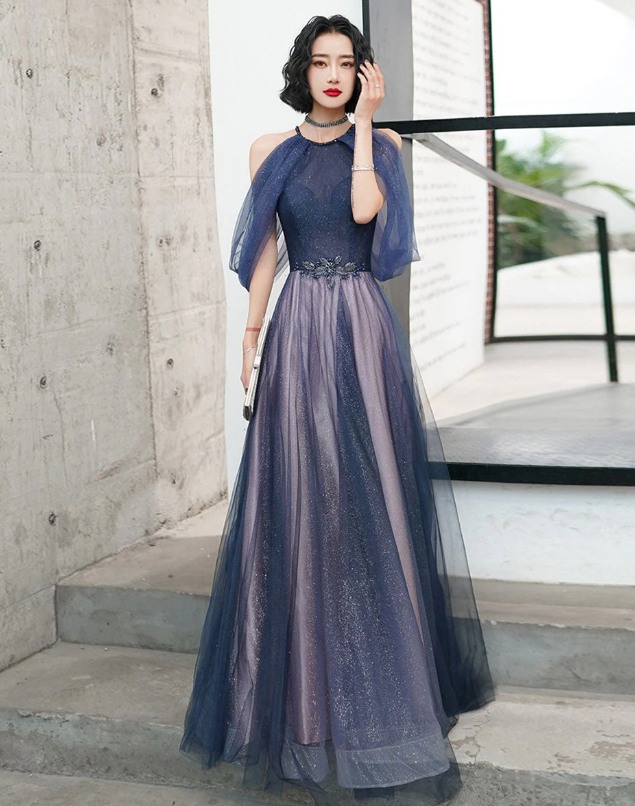 BLUE TULLE LONG PROM DRESS BLUE TULLE FORMAL DRESS     cg20834